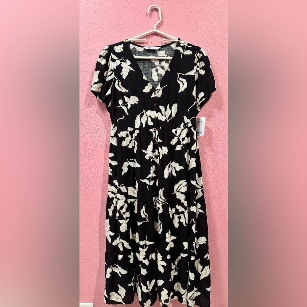 SONOMA Black Floral Midi Dress Size Small NWT